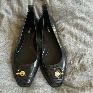 AUTHENTIC Fendi Black Jelly Flats with Gold Buckle  Size: 40 ~auth cert included